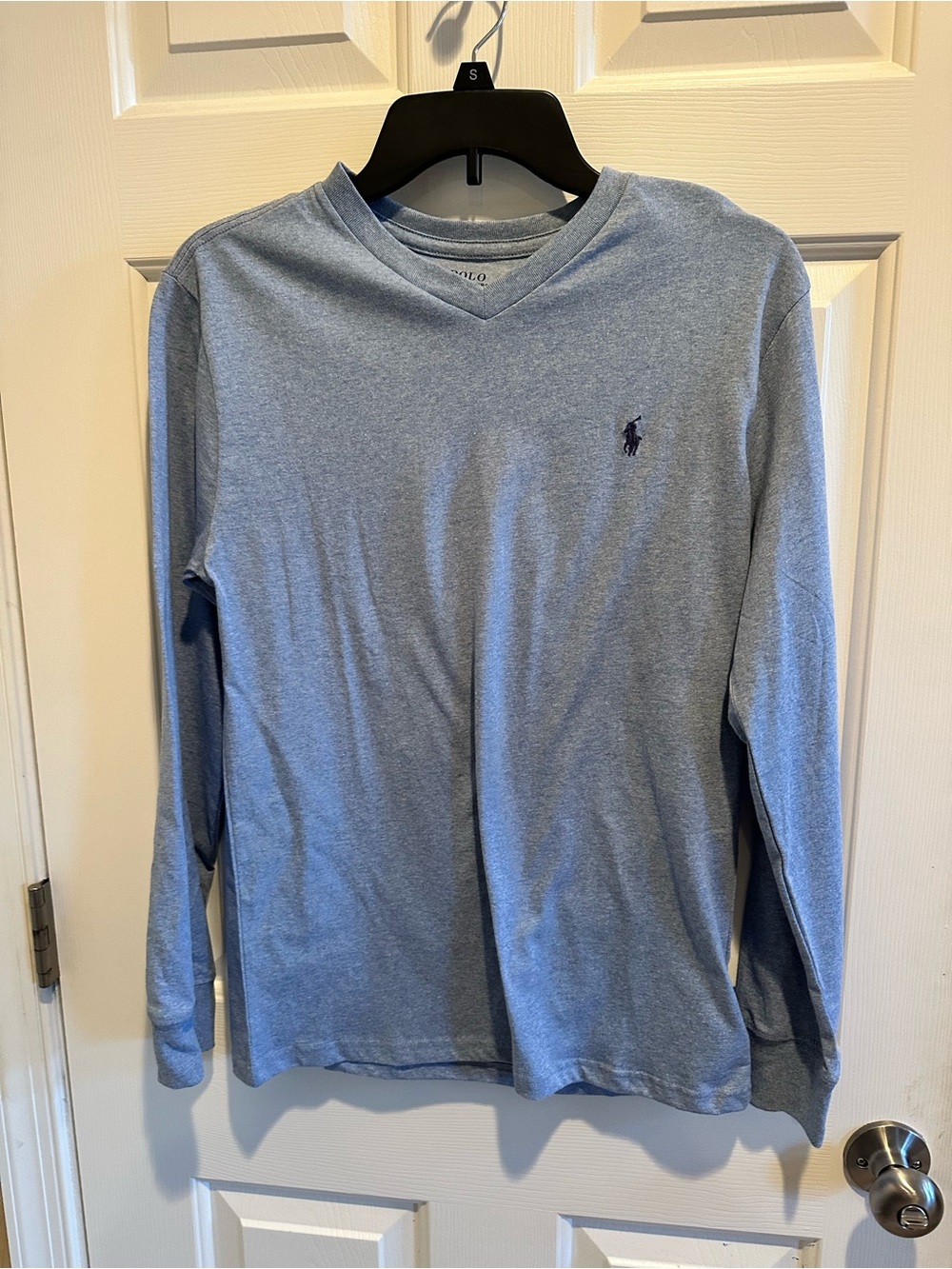 NWT Polo Ralph Lauren Boys Long-Sleeve V-Neck Shirt Light Blue Large 14/16